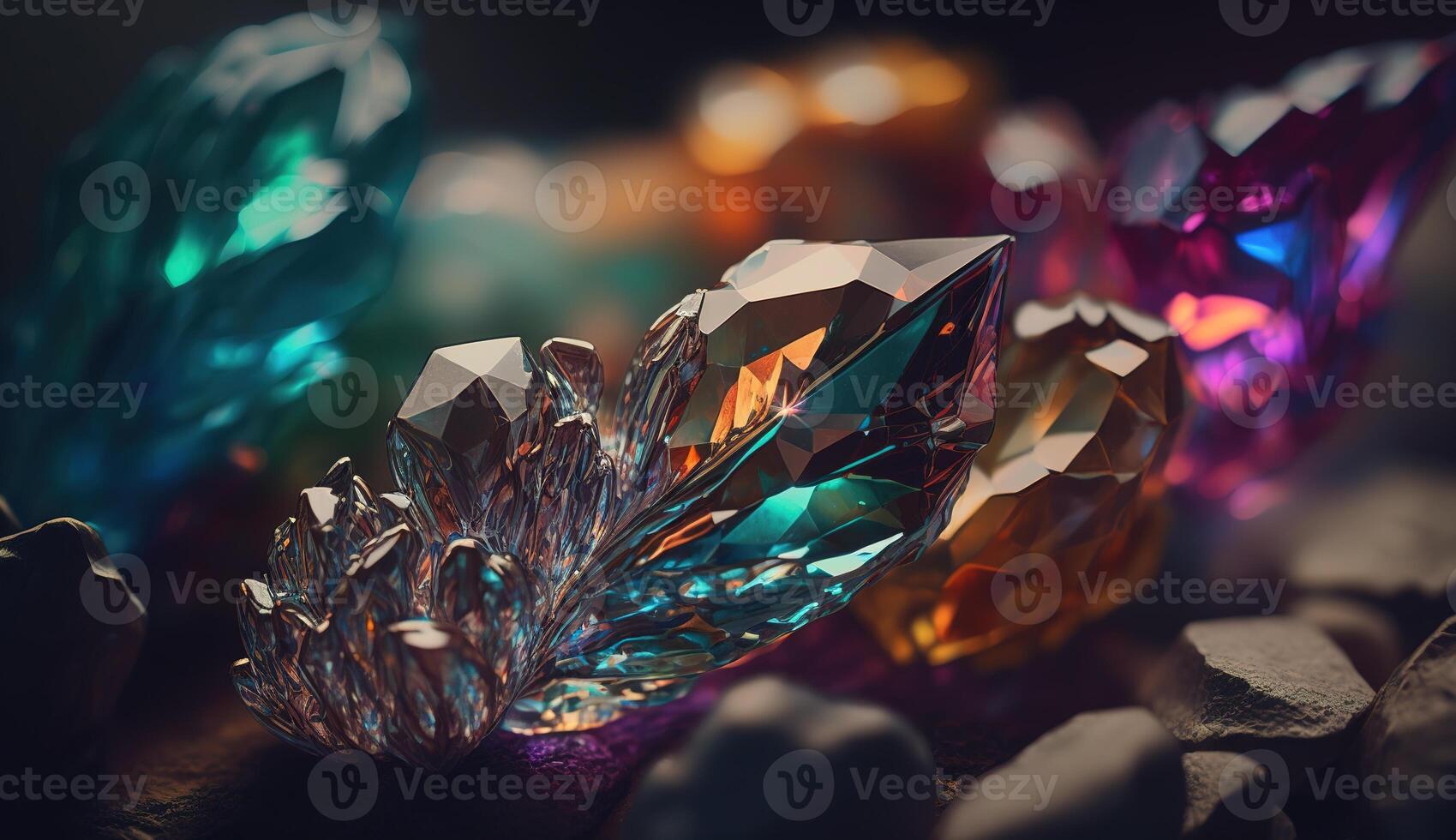 närbild av skön kristaller med strålnings glans och unik bildning. generativ ai foto