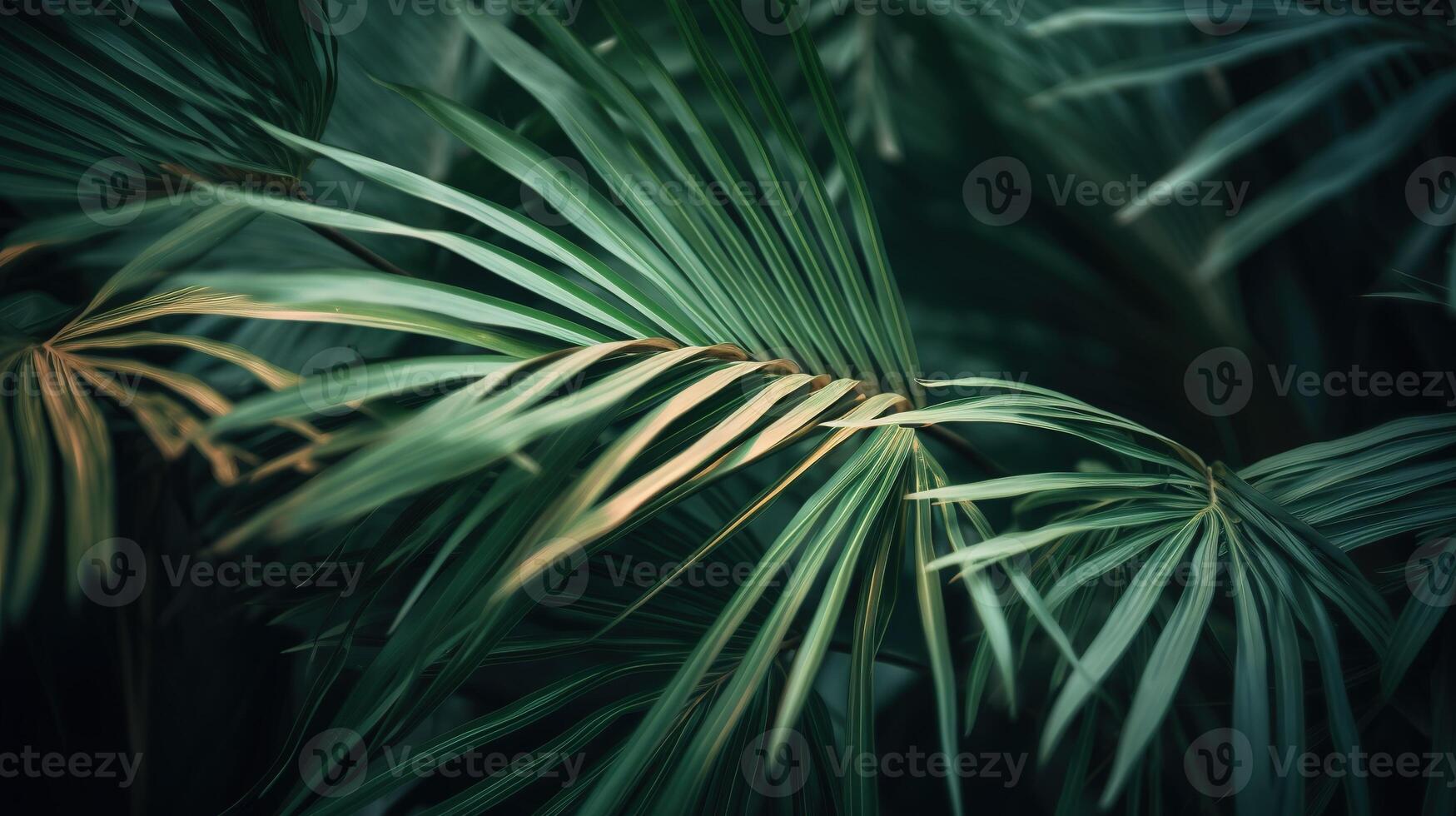 palmer i detalj, en närbild av frodig grön lövverk. generativ ai foto