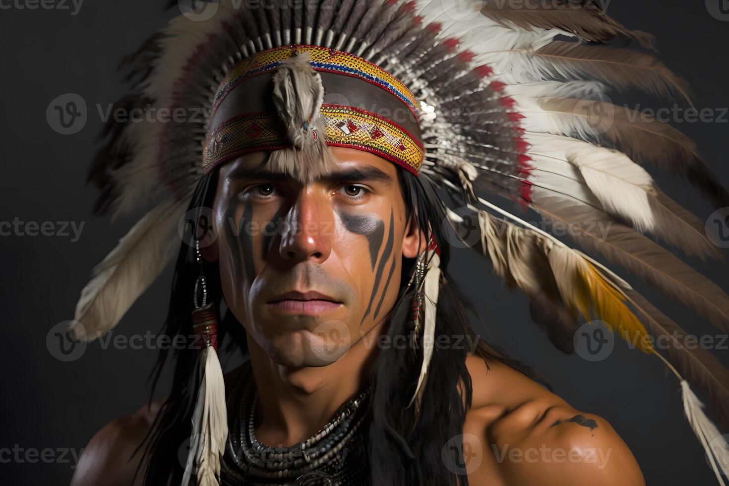 inföding amerikaner. porträtt av amerikaner indisk man. neuralt nätverk ai genererad foto