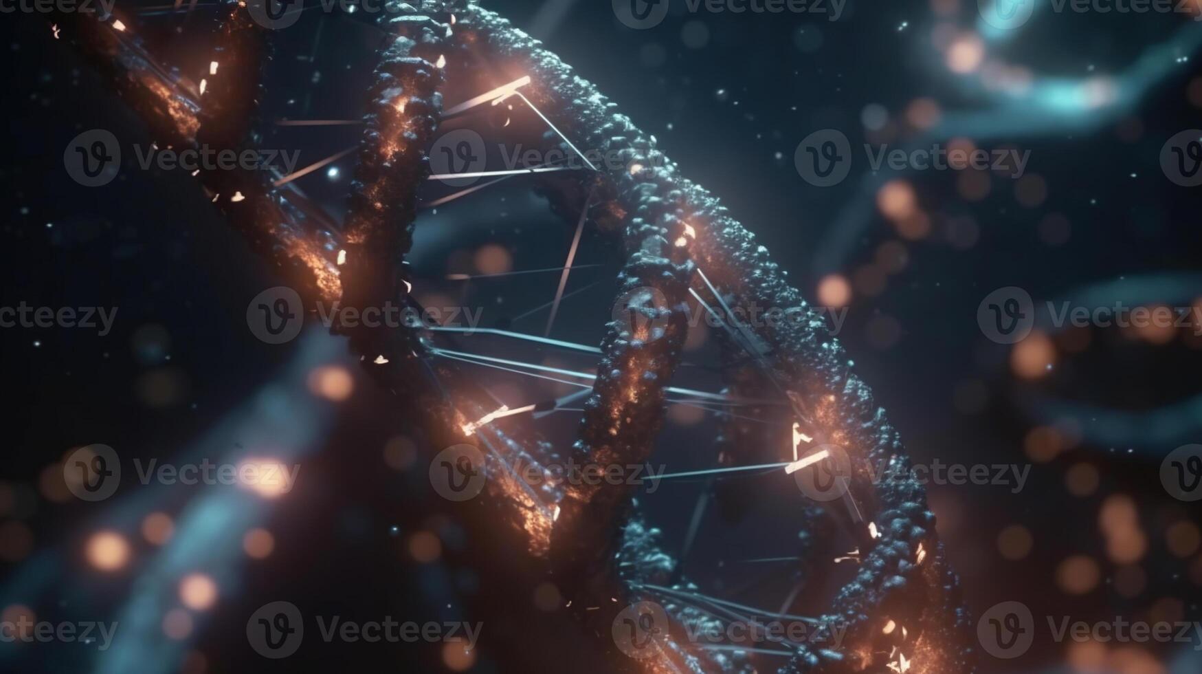 dna helix och molekyl strukturera. vetenskap och teknologi begrepp med molekyler bakgrund futuristisk, ai genererad bild foto