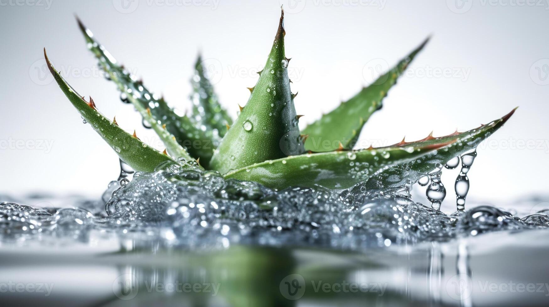 aloe vera med vatten Bakom och vit bakgrund , genererad ai bild foto