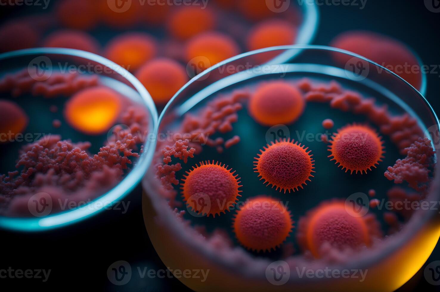 stänga upp illustration av bakterier, 3d återges av en mikro virus, ai genererad foto