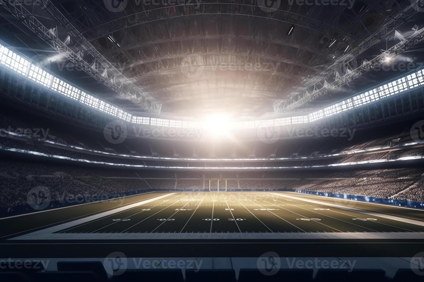 3d framställa av amerikan fotboll stadion i ljus strålar. ai genererad foto