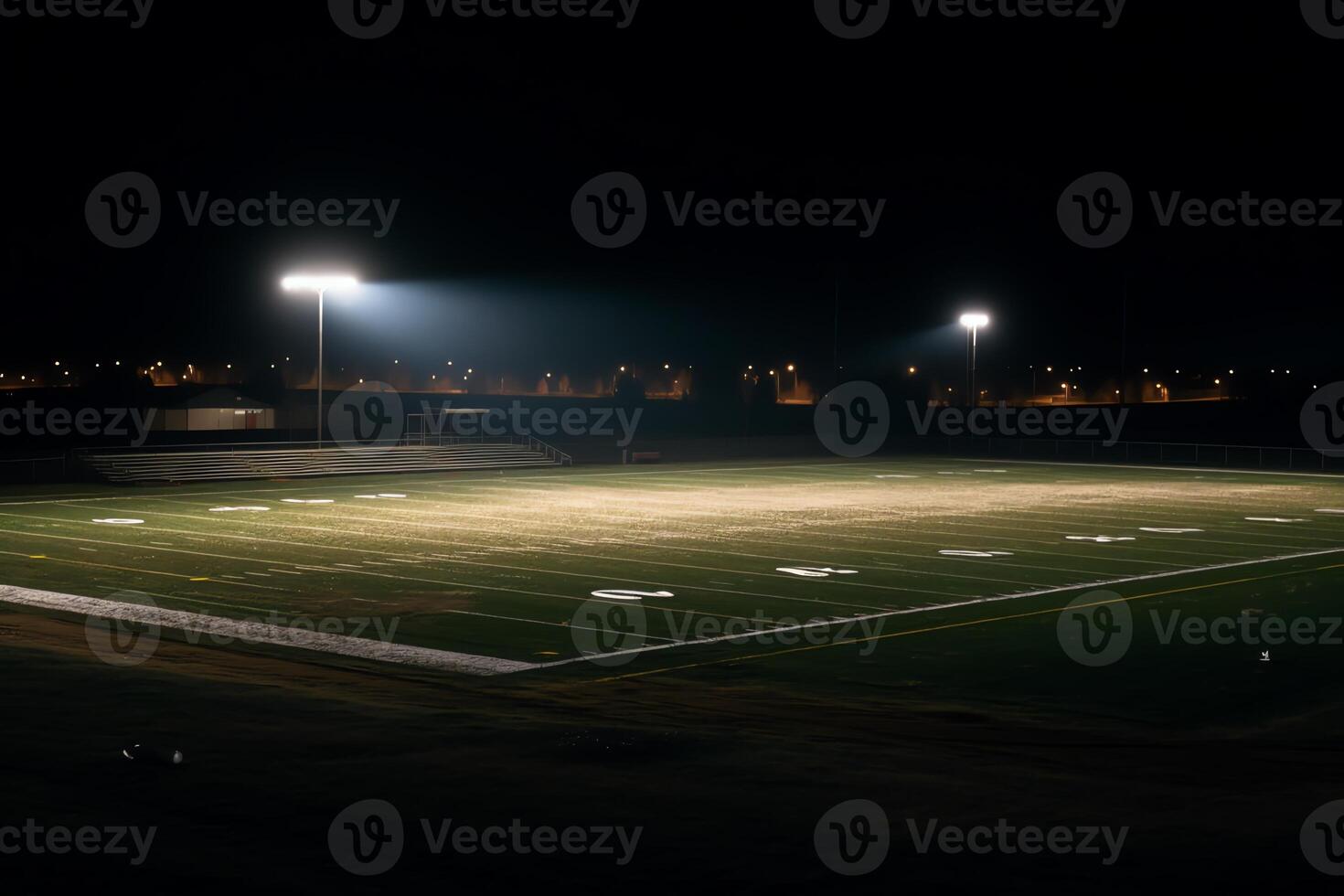 belyst fotboll fält Allt natt. ai genererad foto