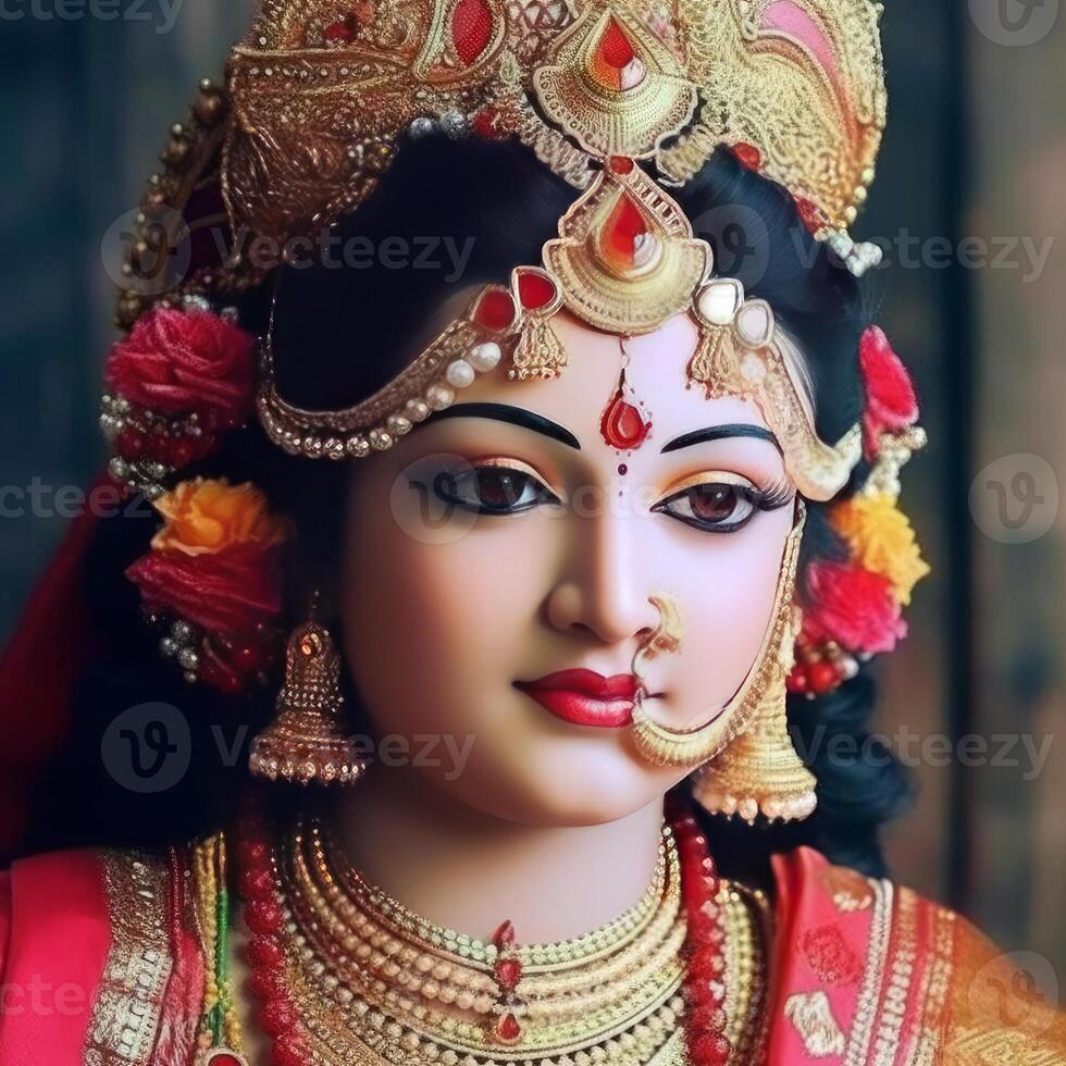 stänga upp ansikte av maha lakshmi bilder ladda ner mah laxmi gudinna på lotus bilder generativ ai foto