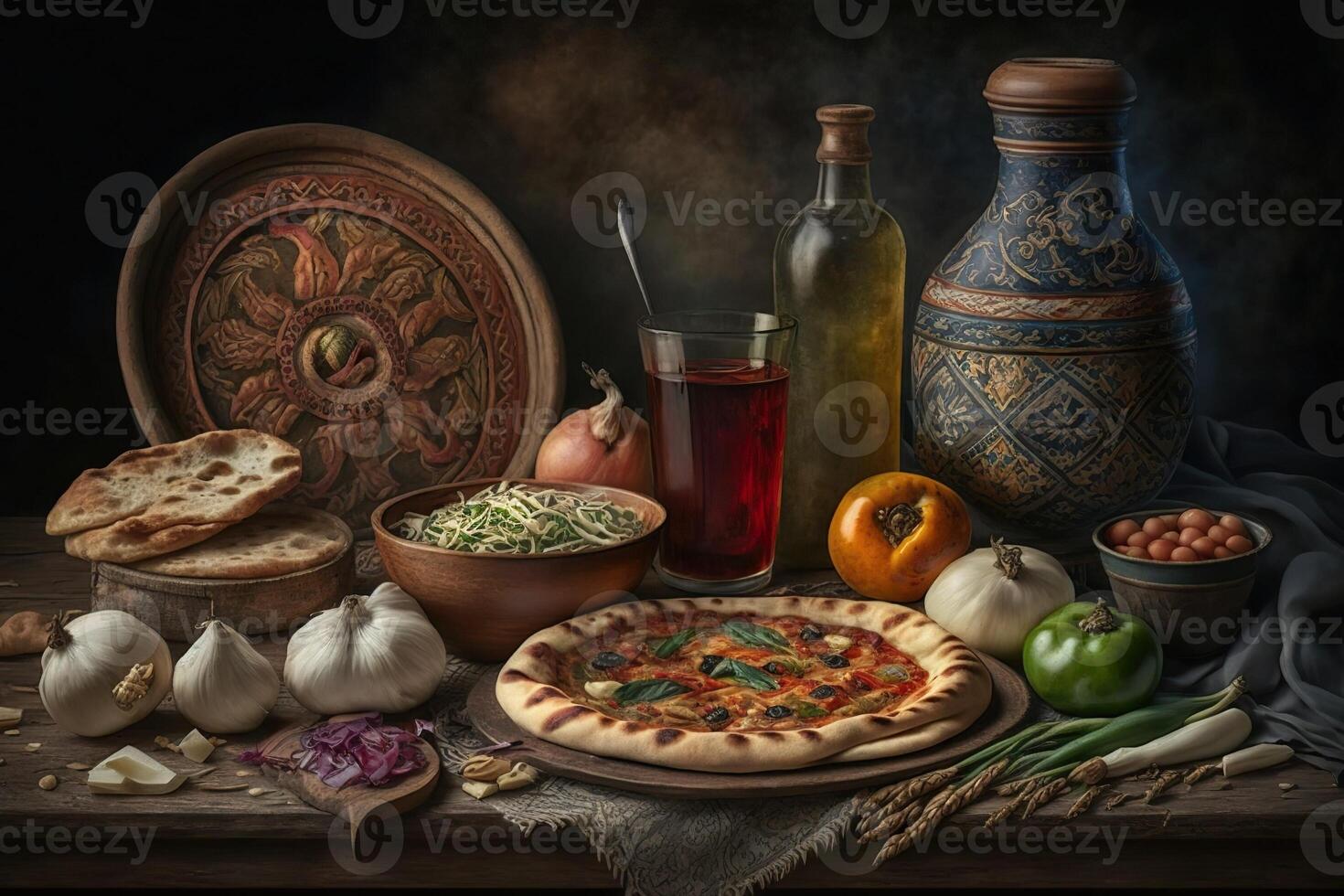 azerbaijan tabell med mat illustration, ai genererad foto