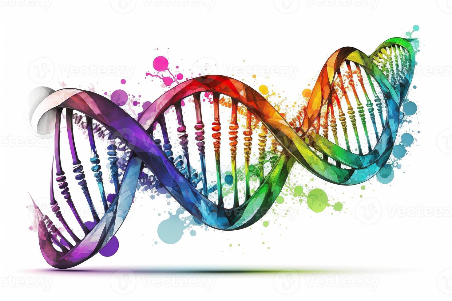 flytande färgad dna helix i vit bakgrund, illustration ai genererad foto