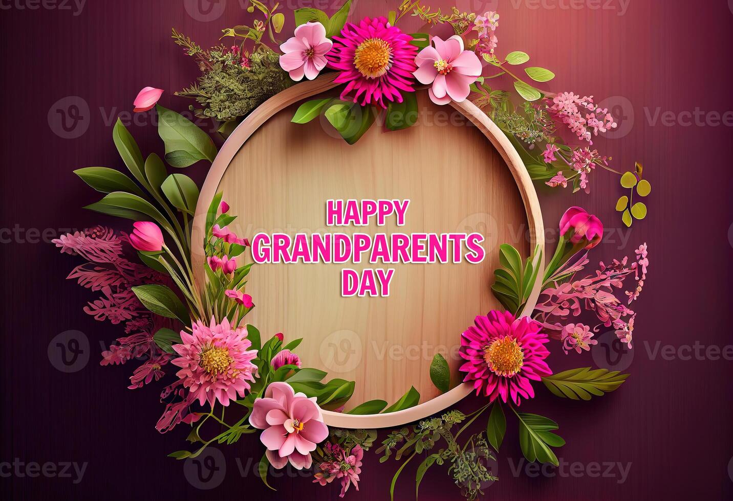 Lycklig farföräldrar dag runda ram form färsk rosa blommor ram. generativ ai foto