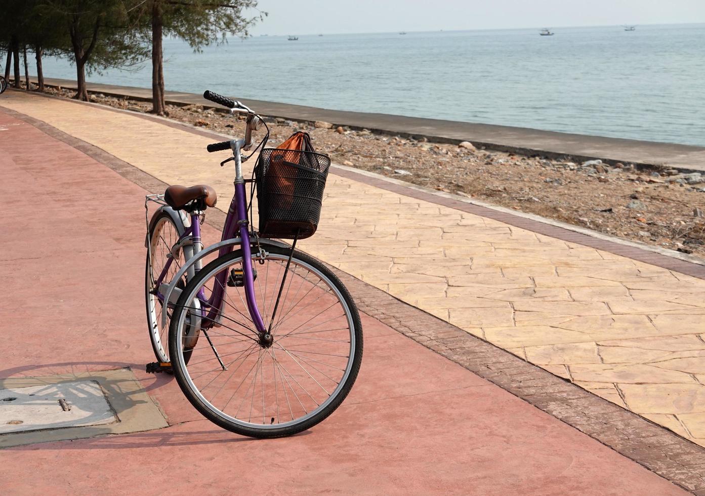 cykel förbi de havet. äventyr resa Turné utomhus foto