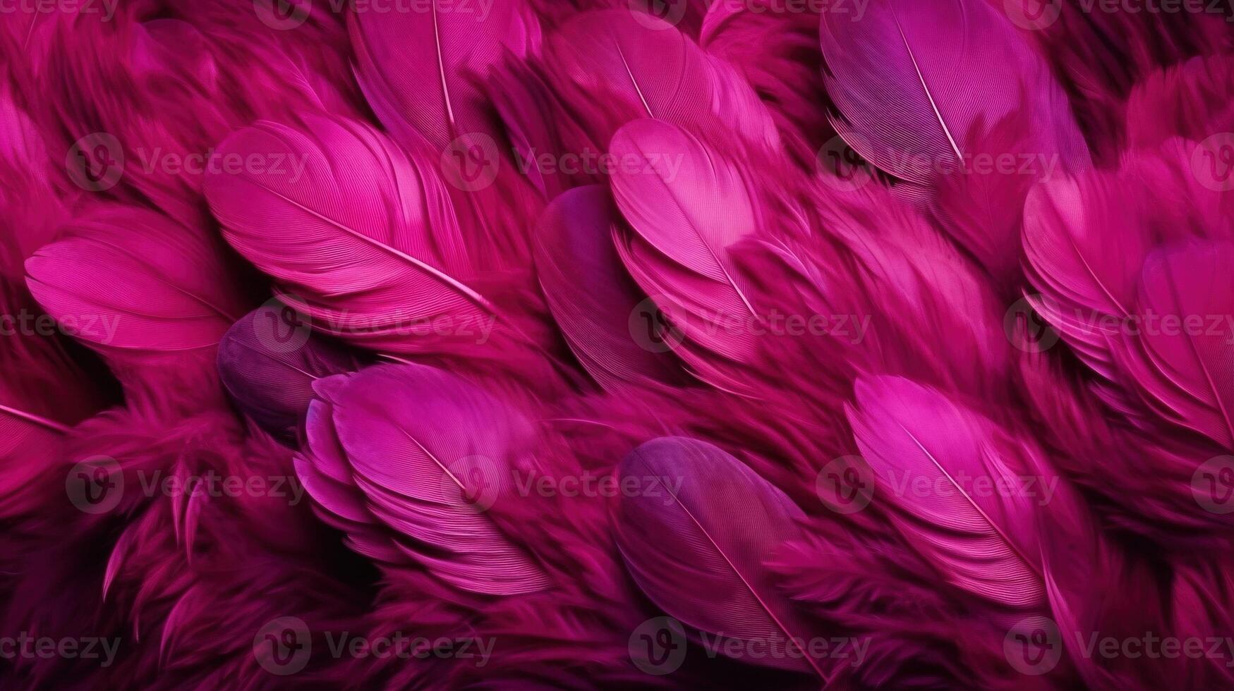 generativ ai, skön viva magenta rosa närbild fjädrar, fotorealistisk bakgrund. små fluffig rosa fjädrar slumpvis spridd formning foto
