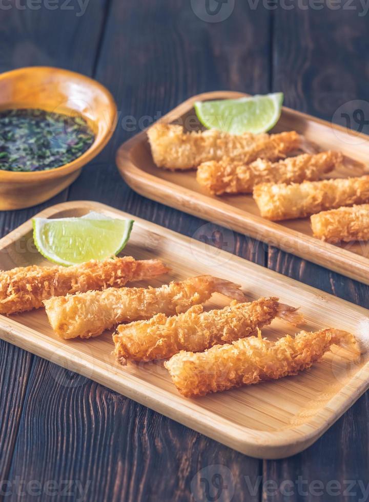 räkor tempura närbild foto