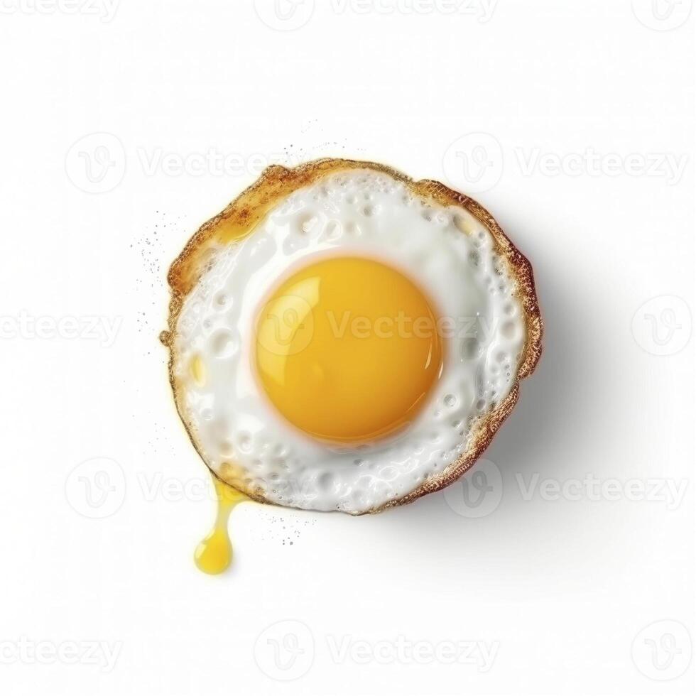 topp se på friterad ägg på vit bakgrund, skapas med generativ ai foto