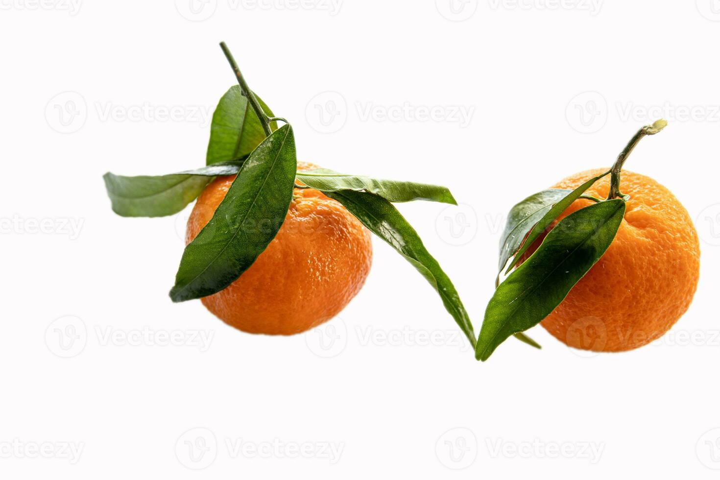 orange mandarin på en vit bakgrund isolerat med grön löv foto