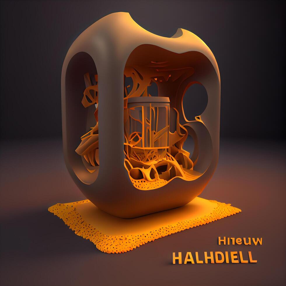 halloween pumpa med lykta i de form av en skalle. 3d illustration, ai generativ bild foto