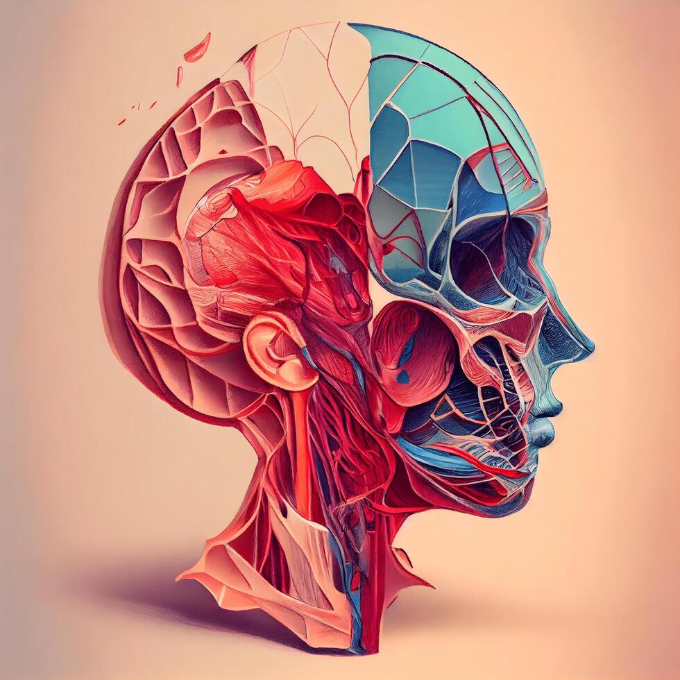 abstrakt mänsklig huvud tillverkad av färgrik papper. 3d framställa illustration., ai generativ bild foto