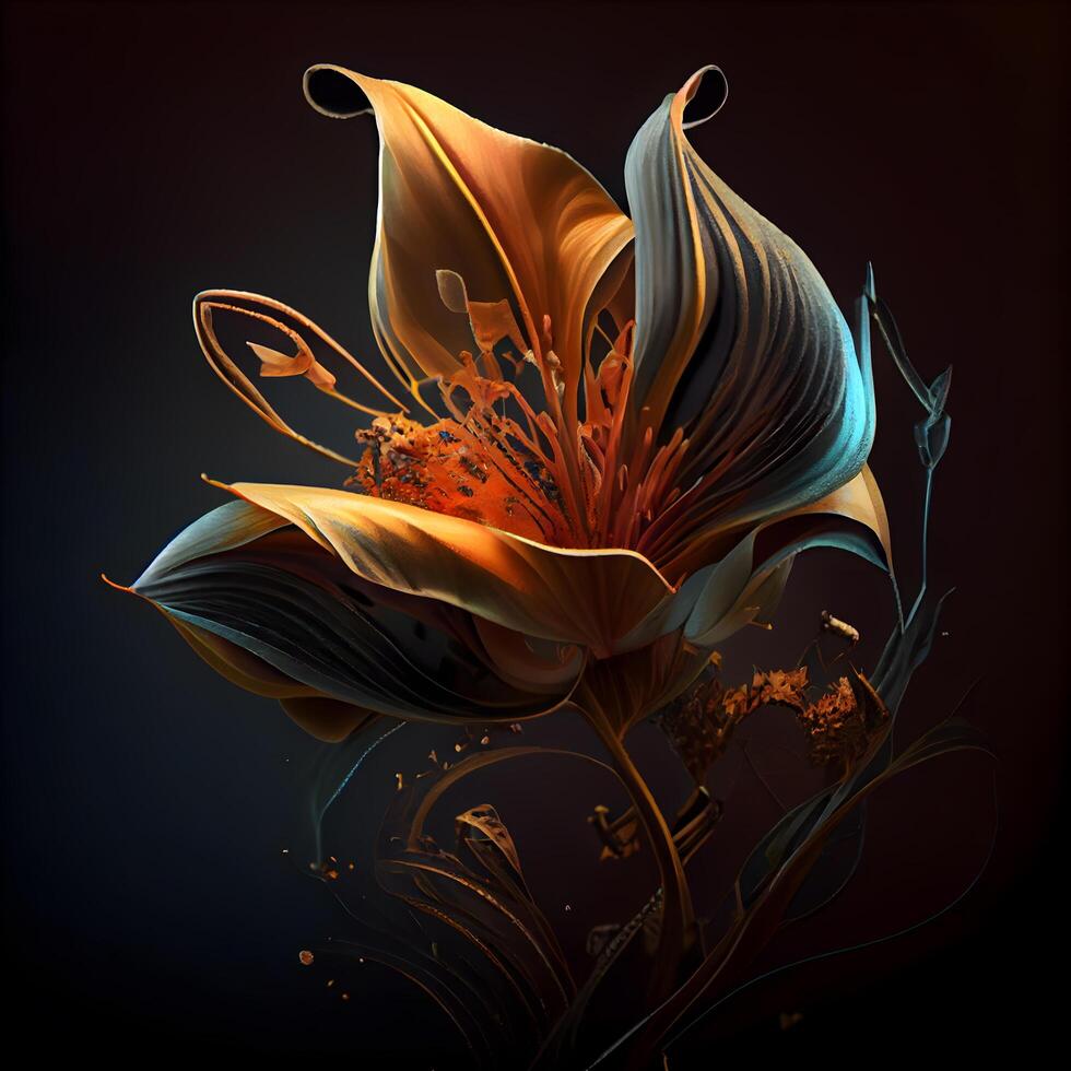 illustration av en skön lilja blomma på en mörk bakgrund., ai generativ bild foto