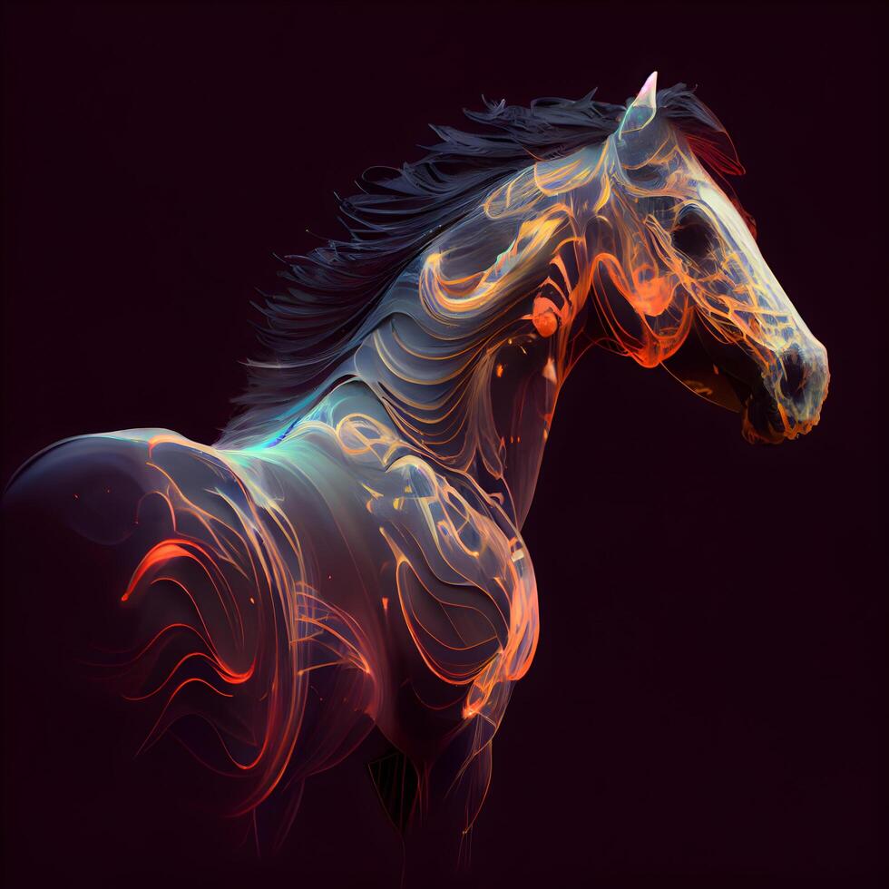 häst med abstrakt rader på en svart bakgrund. fantasi illustration., ai generativ bild foto