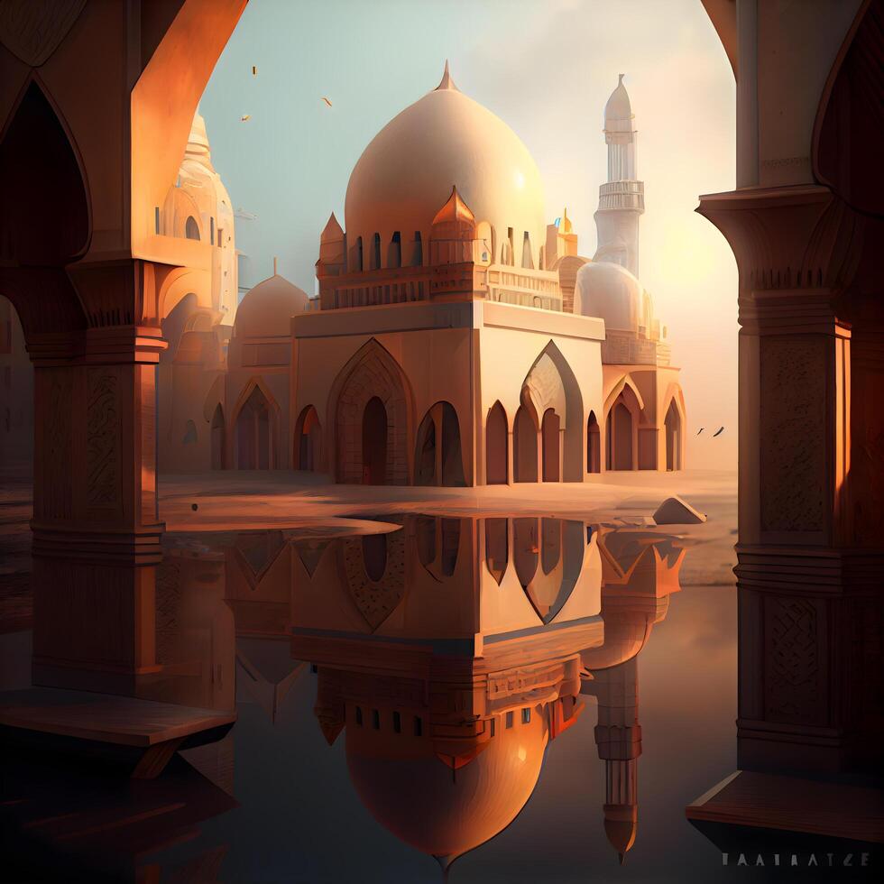 taj mahal i de morgon- dimma. 3d illustration., ai generativ bild foto