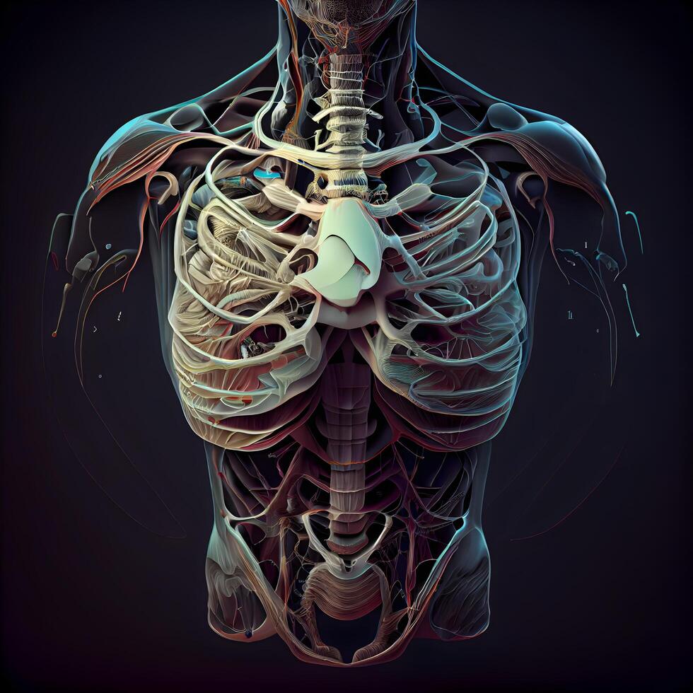 3d illustration av manlig organ med nervös systemet över mörk bakgrund, ai generativ bild foto