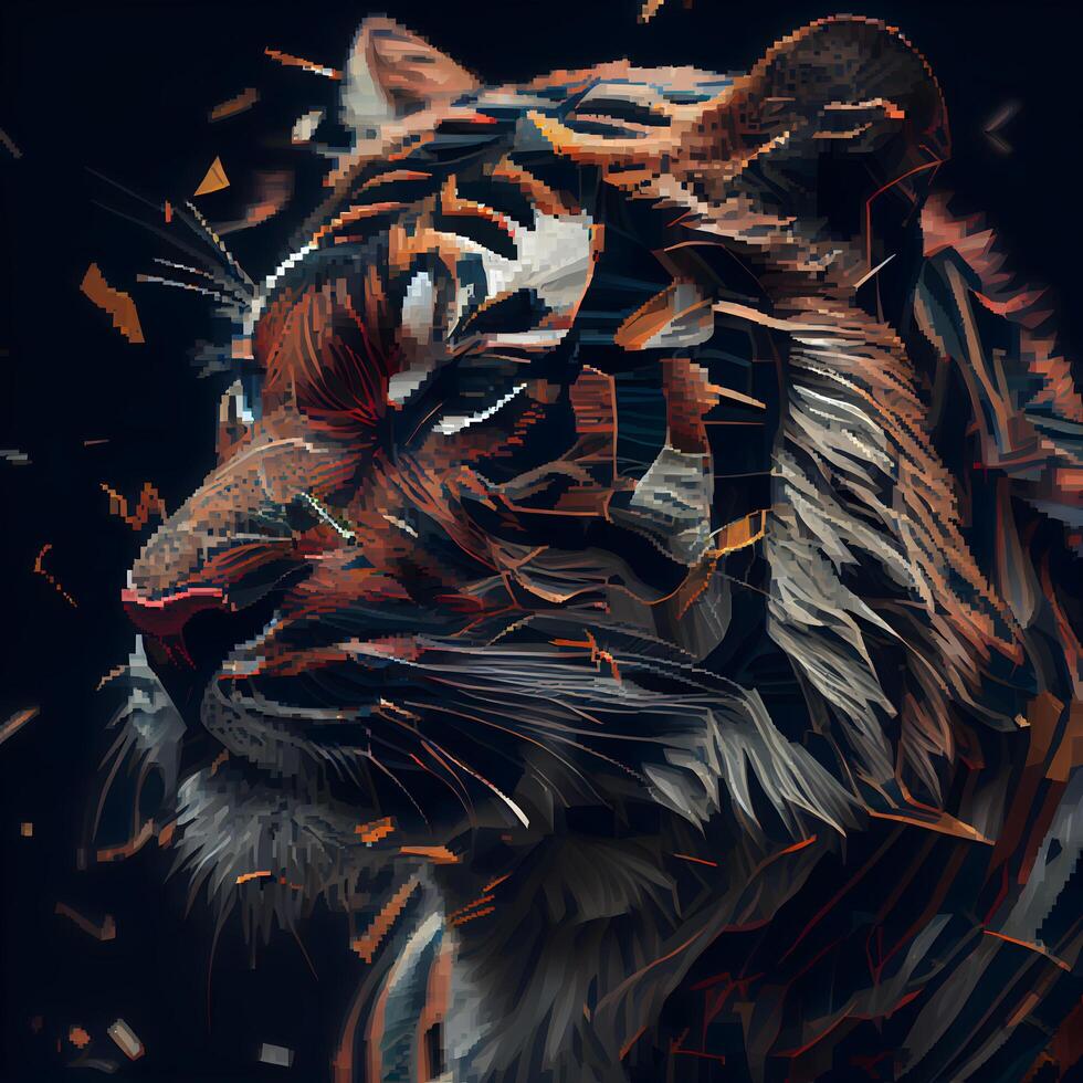 tiger huvud med abstrakt bakgrund. psychedelic digital målning., ai generativ bild foto