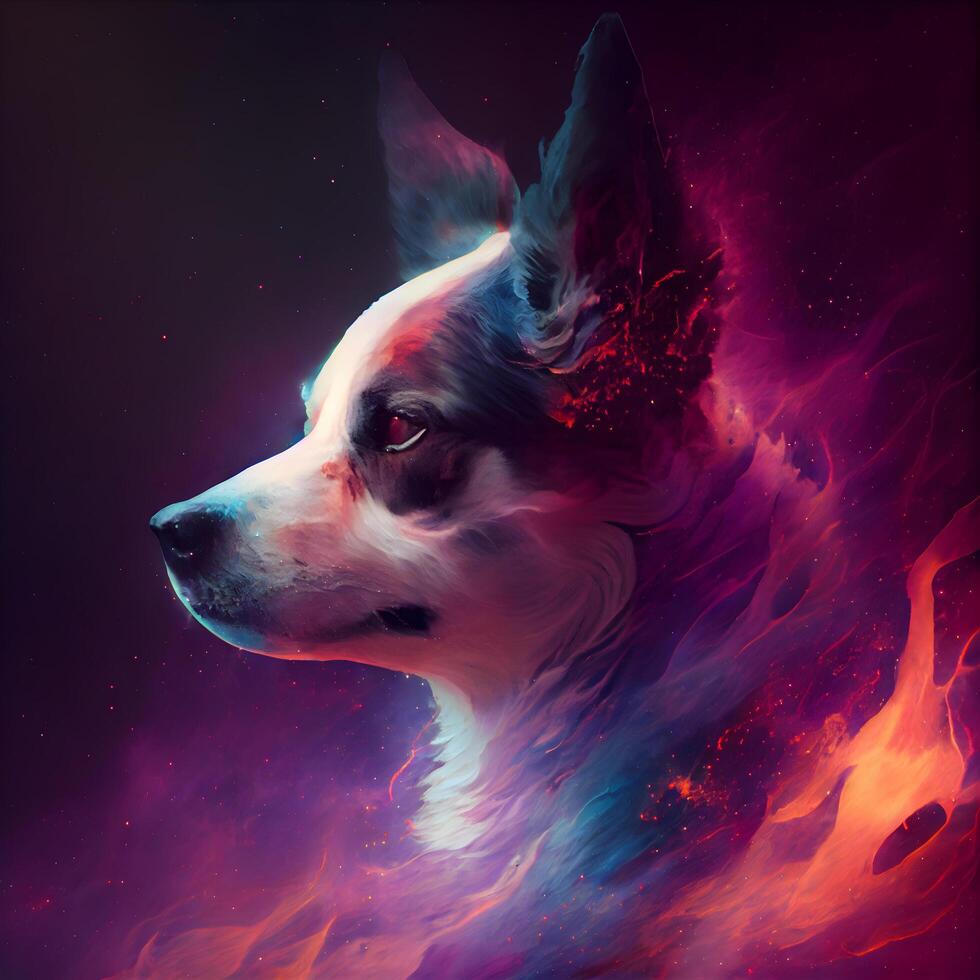 fantasi porträtt av en hund i de brand. digital målning., ai generativ bild foto
