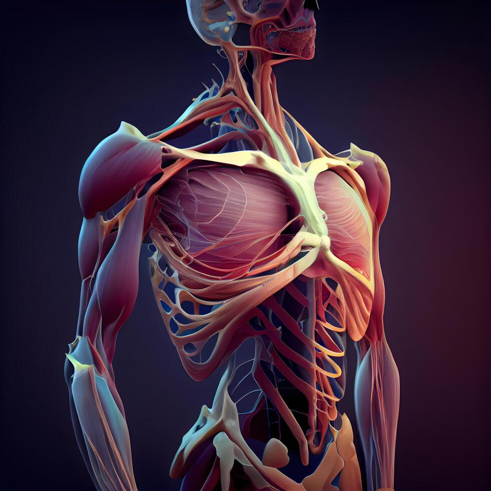 mänsklig kropp anatomi artikulär smärta på mörk bakgrund. 3d illustration, ai generativ bild foto