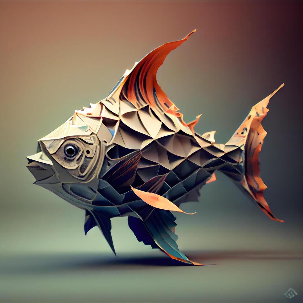 3d illustration av en guldfisk i en låg poly stil., ai generativ bild foto