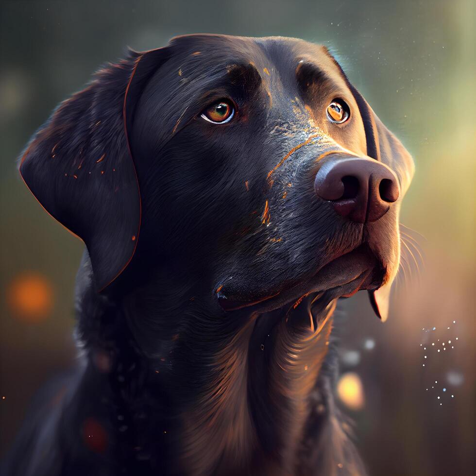 porträtt av en skön svart labrador retriever hund. digital målning., ai generativ bild foto