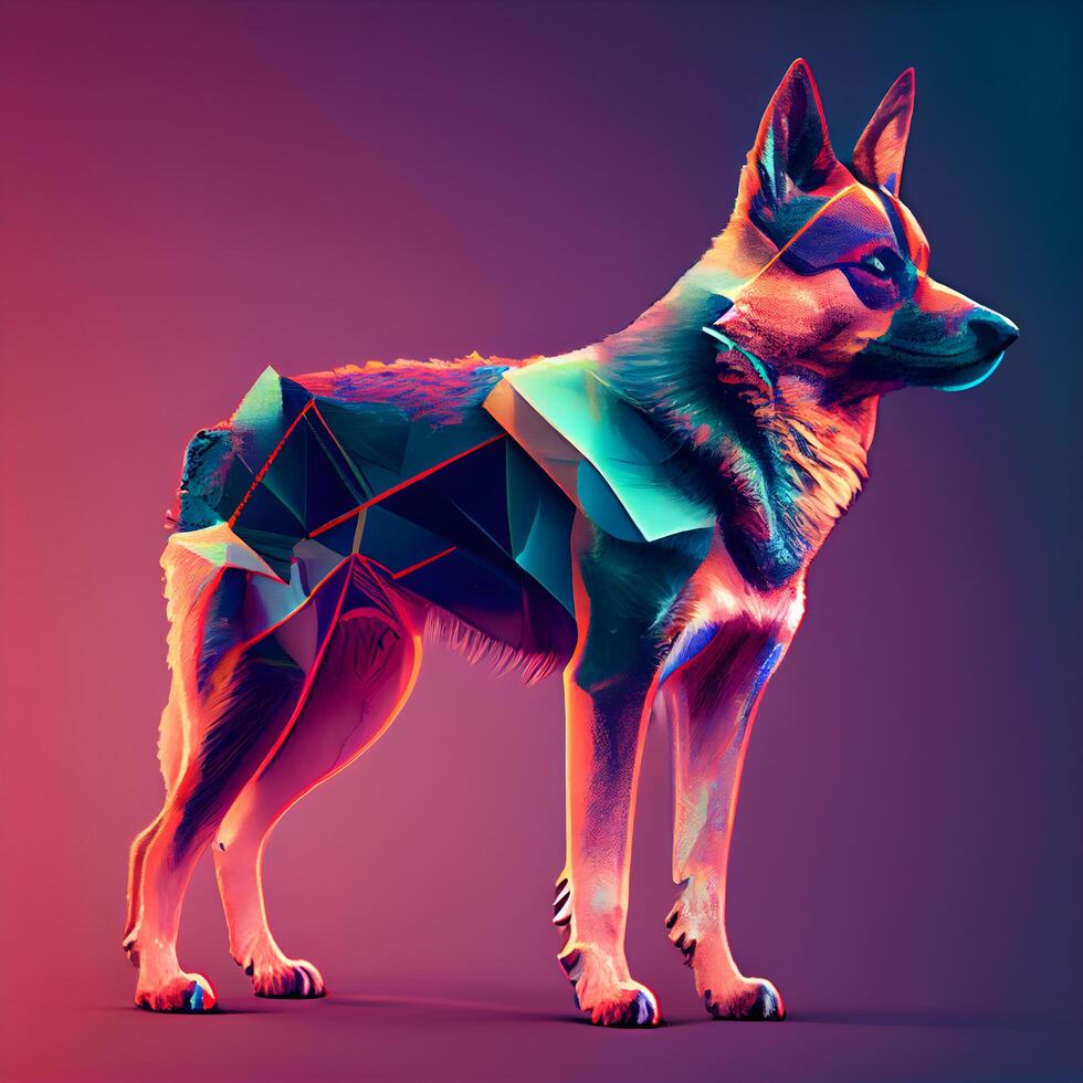 3d tolkning av en tysk herde hund isolerat på en färgad bakgrund, ai generativ bild foto