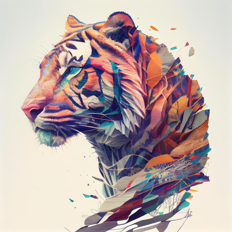 färgrik porträtt av en tiger med abstrakt geometrisk element. illustration. foto