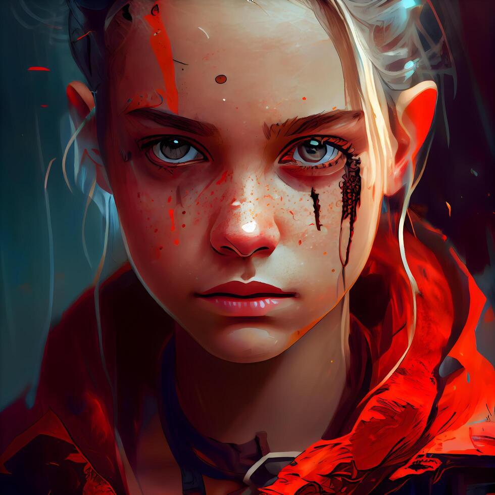 stänga upp porträtt av en flicka i blod. halloween tema. foto