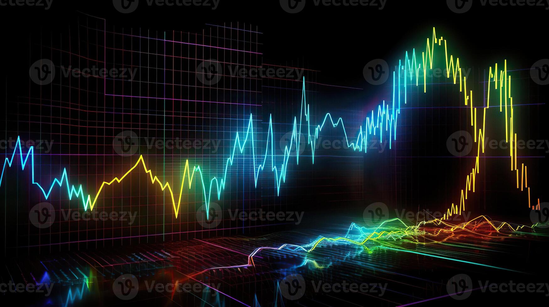 ai genererad. ai generativ. finansiera stock forex Graf marknadsföring pengar trend volym inkomst gå upp och ner. kan vara Begagnade för illustration av analys finansiera uttalanden. grafisk konst foto