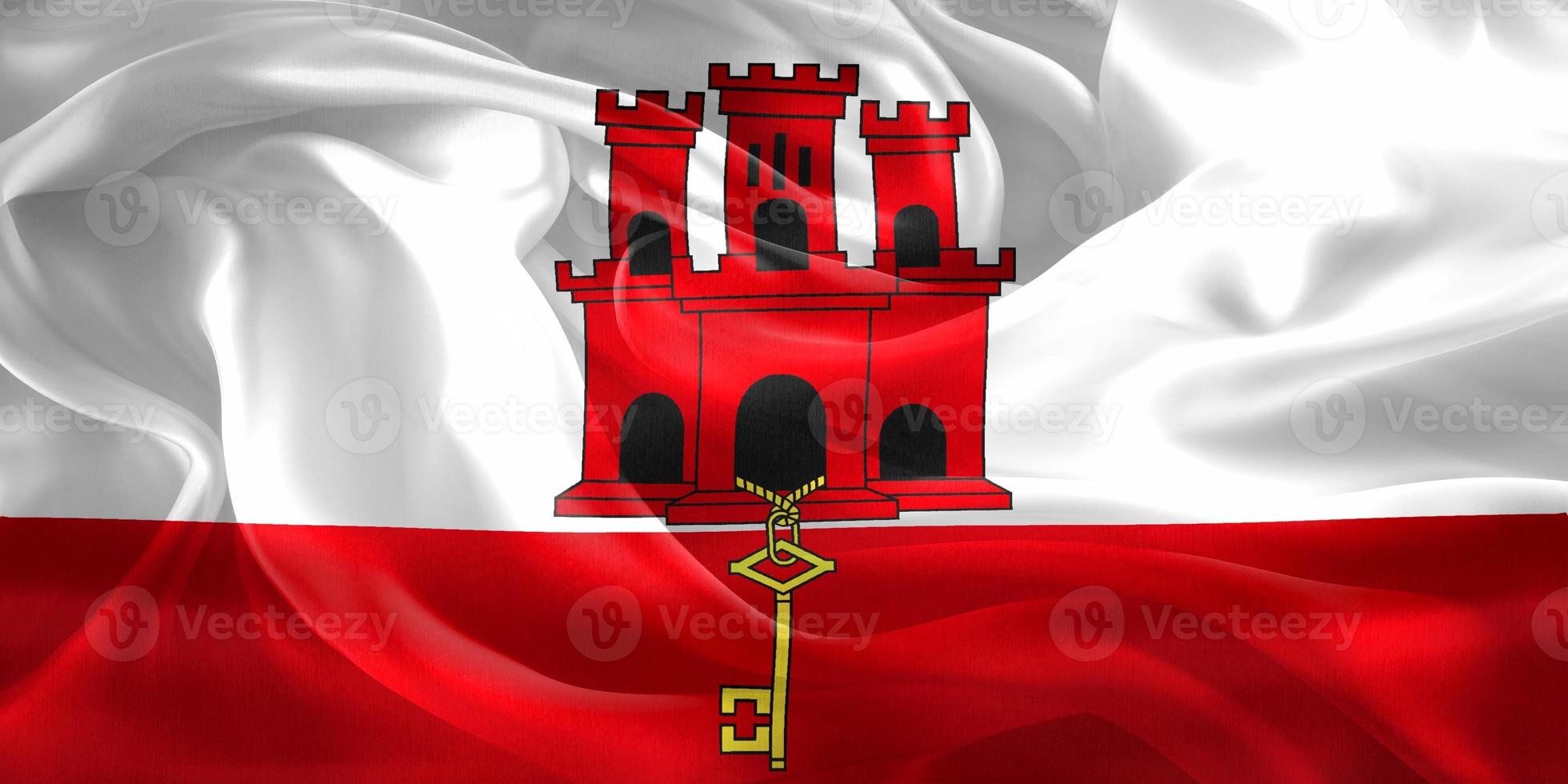 gibraltarflagga - realistiskt viftande tygflagga foto