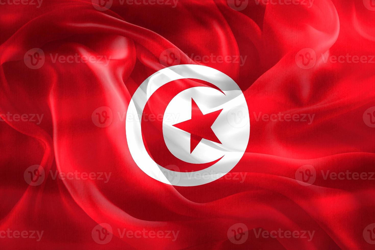 3D-illustration av en tunisien flagga - realistiska viftande tyg flagga foto