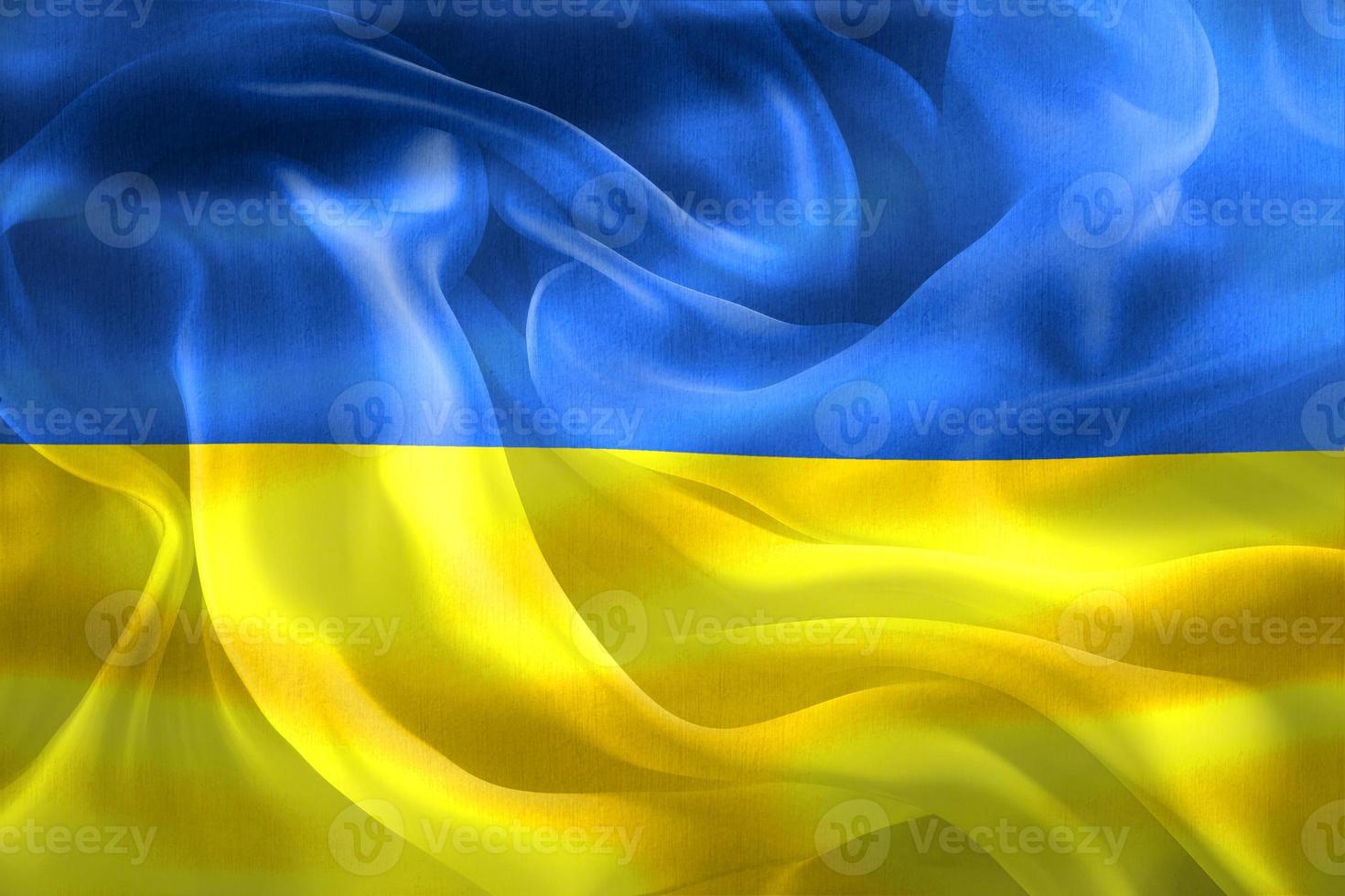 3D-illustration av en ukrainsk flagga - realistiskt viftande tygflagga foto