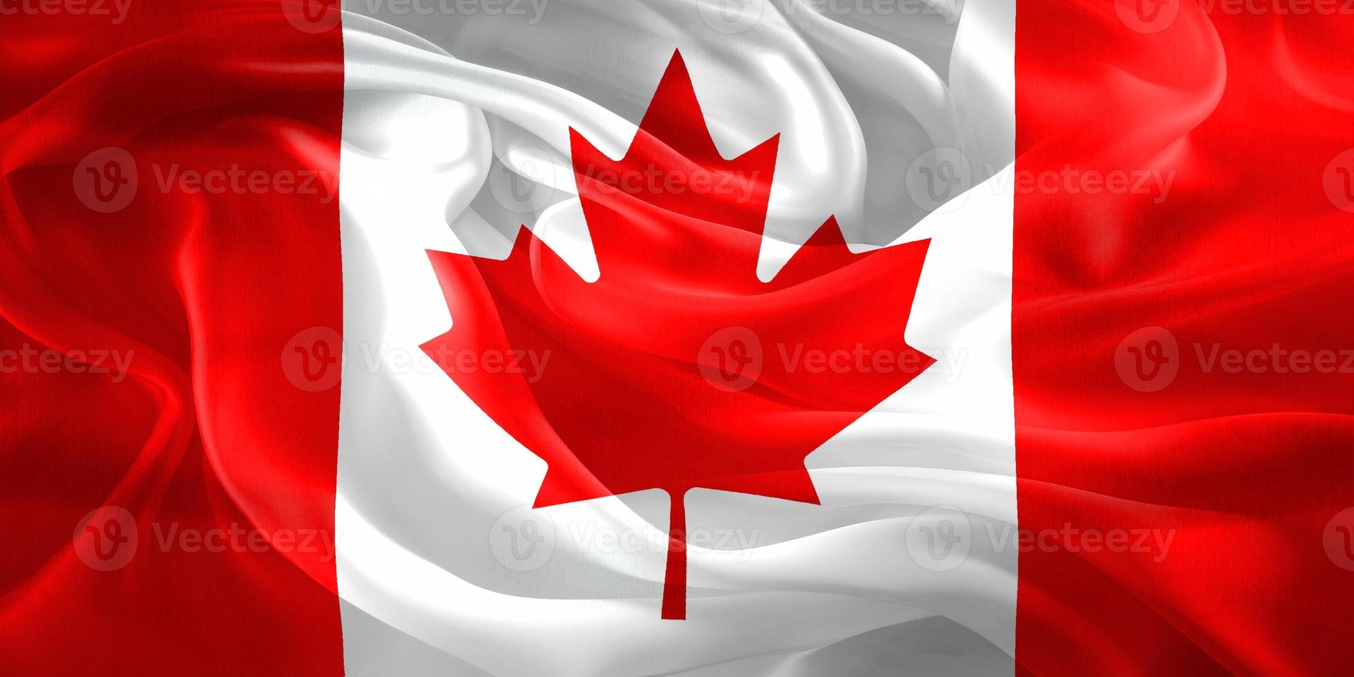 Kanadas flagga - realistiskt viftande tygflagga foto