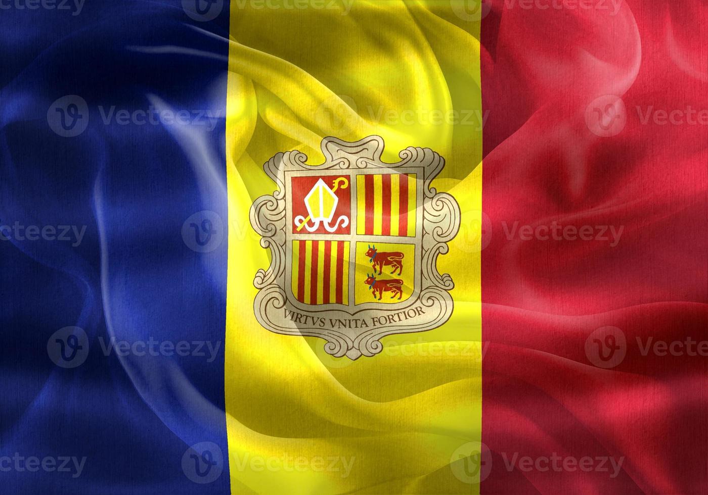 andorra flagga - realistiskt viftande tygflagga foto