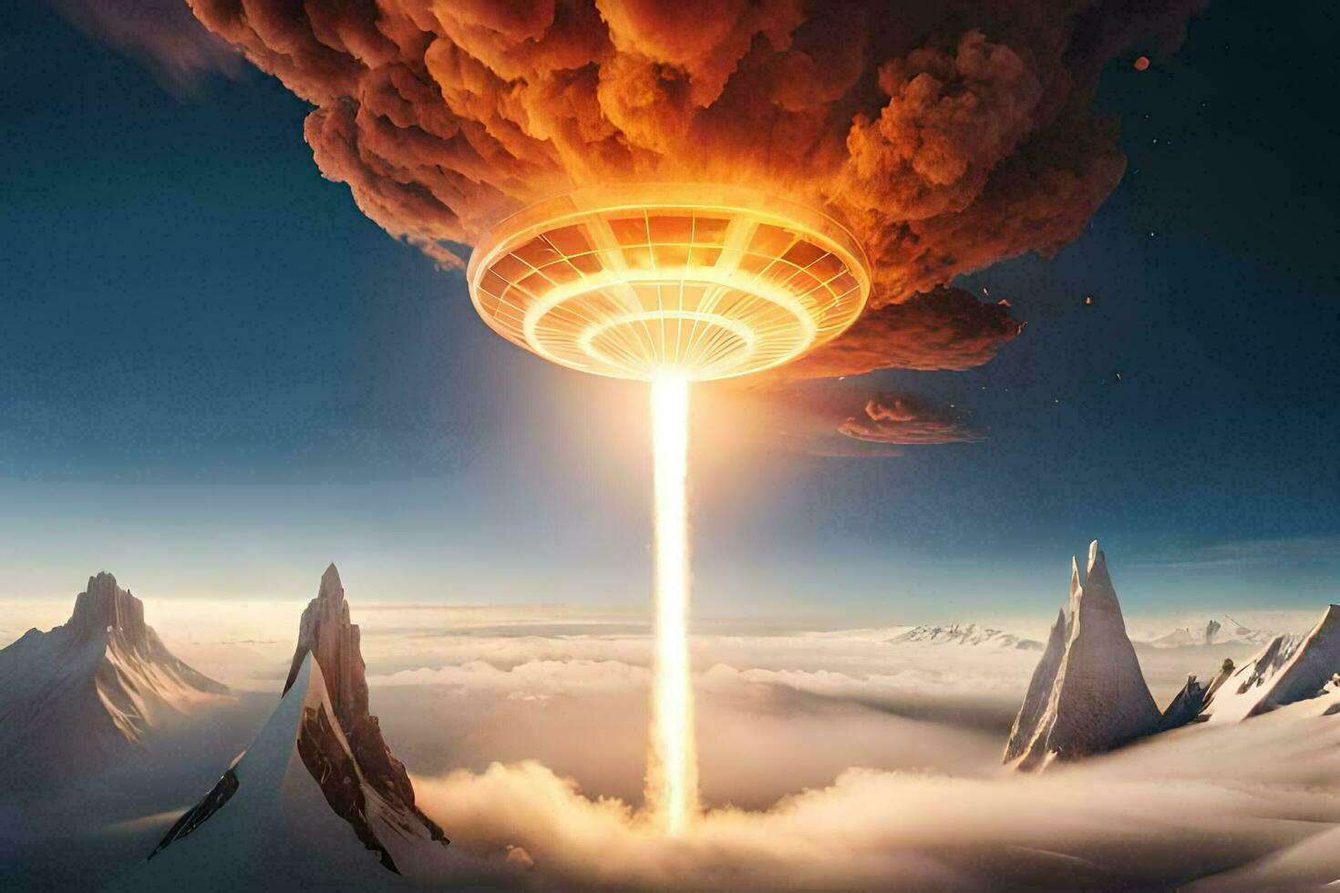 fantasi manipulation UFO flygande över de moln ai generera foto