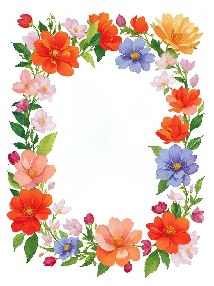 ram av botanisk blommor bakgrund illustration ai genererad foto