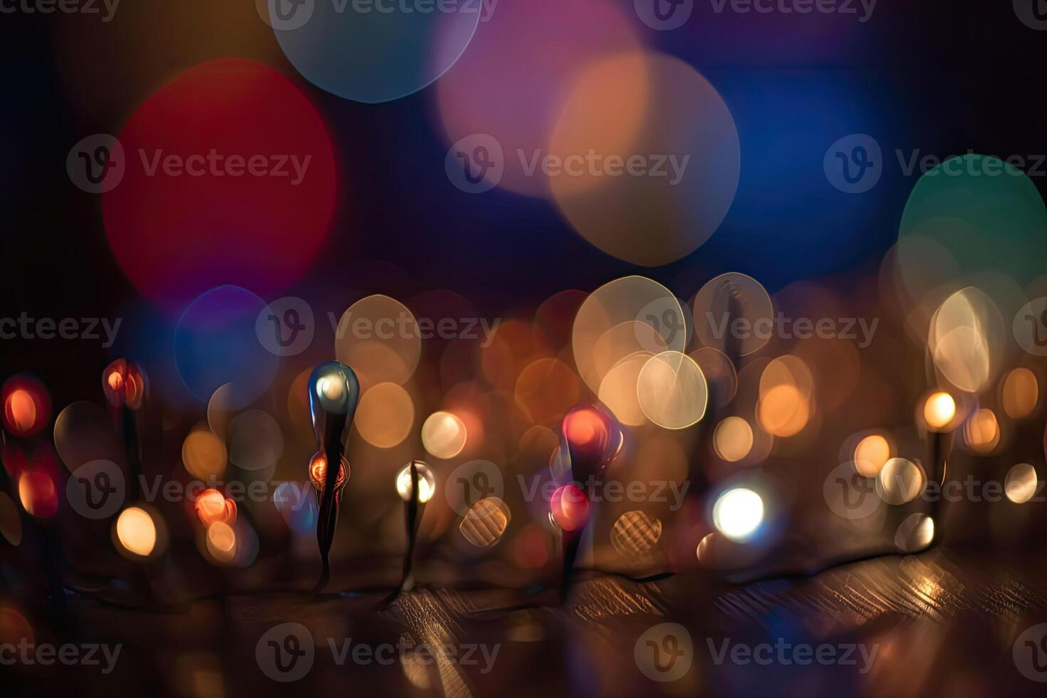 festlig bakgrund krans bokeh. färgrik sträng lampor på en mörk bakgrund. generativ ai foto