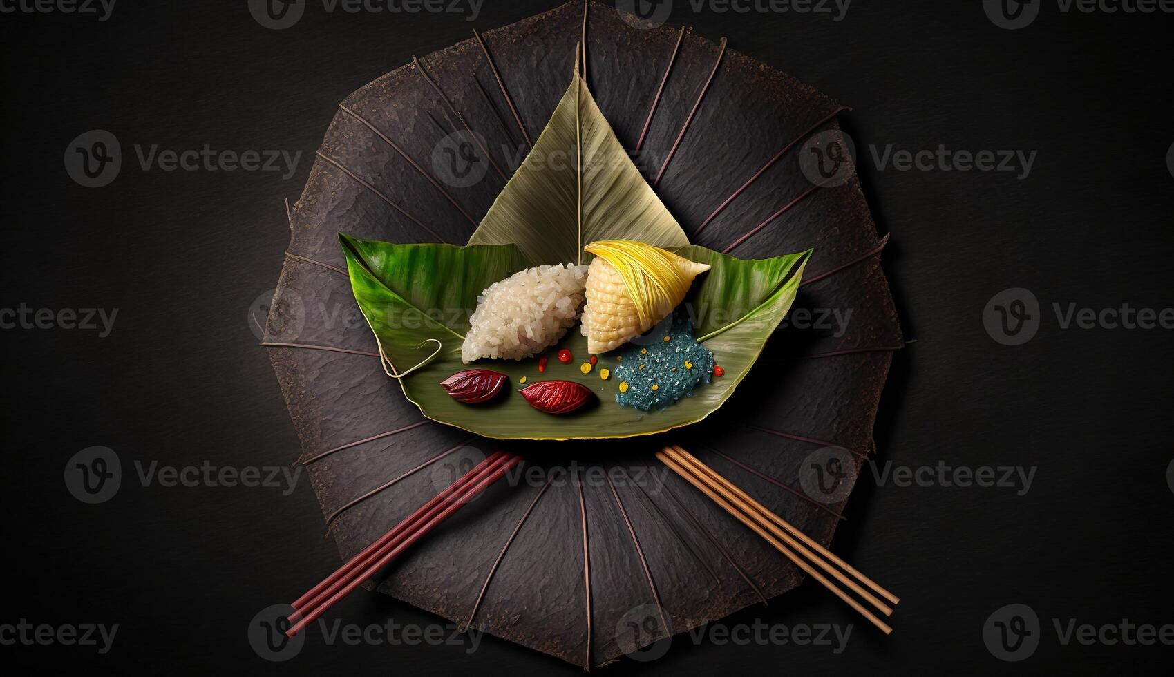 zongzi ris klimp för kinesisk traditionell drake båt festival Duanwu festival. ai genererad. foto