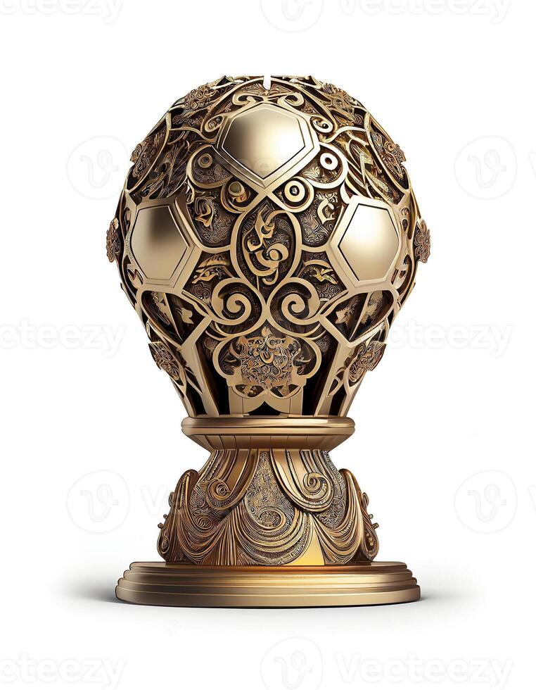 guld fotboll trofén på vit bakgrund, skapas med generativ ai foto