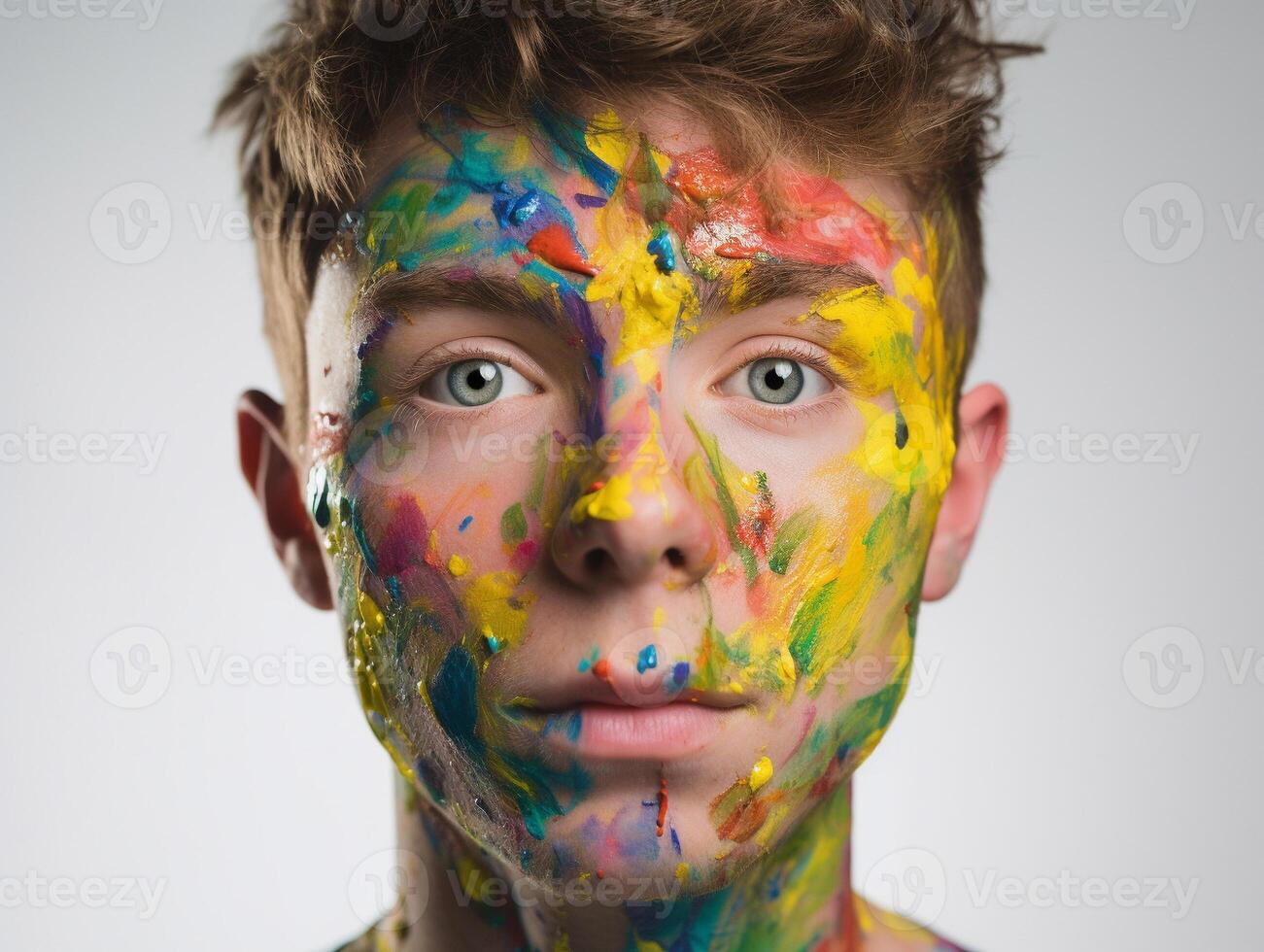 en man målarfärger hans ansikte skapas med ai genererad foto