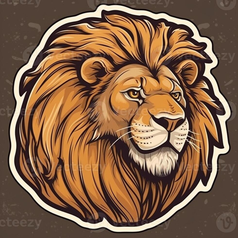 ai generativ lejon huvud i retro stil, lejon huvud i årgång stil, lejon huvud emblem, lejon huvud för tatuering eller t-shirt, lejon huvud maskot foto