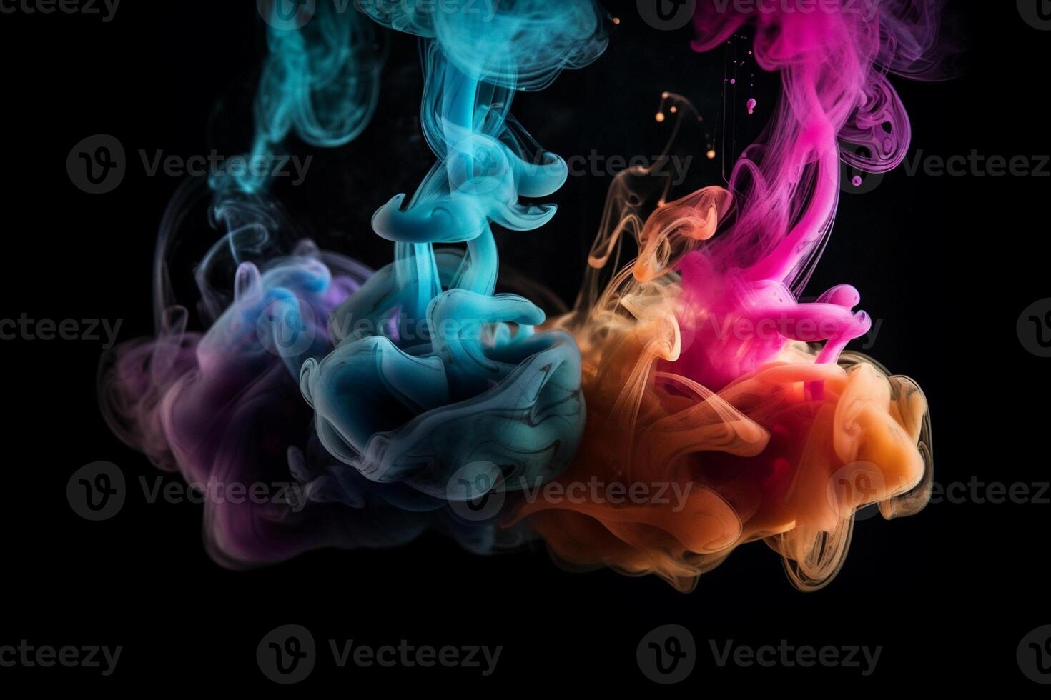ai generativ färgrik rök isolerat på svart bakgrund. abstrakt bakgrund av färgrik rök. foto