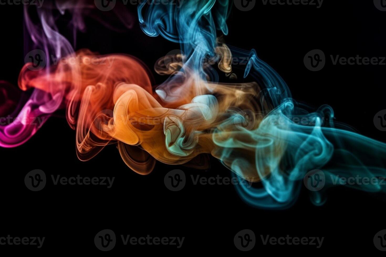 ai generativ färgrik rök isolerat på svart bakgrund. abstrakt bakgrund av färgrik rök. foto