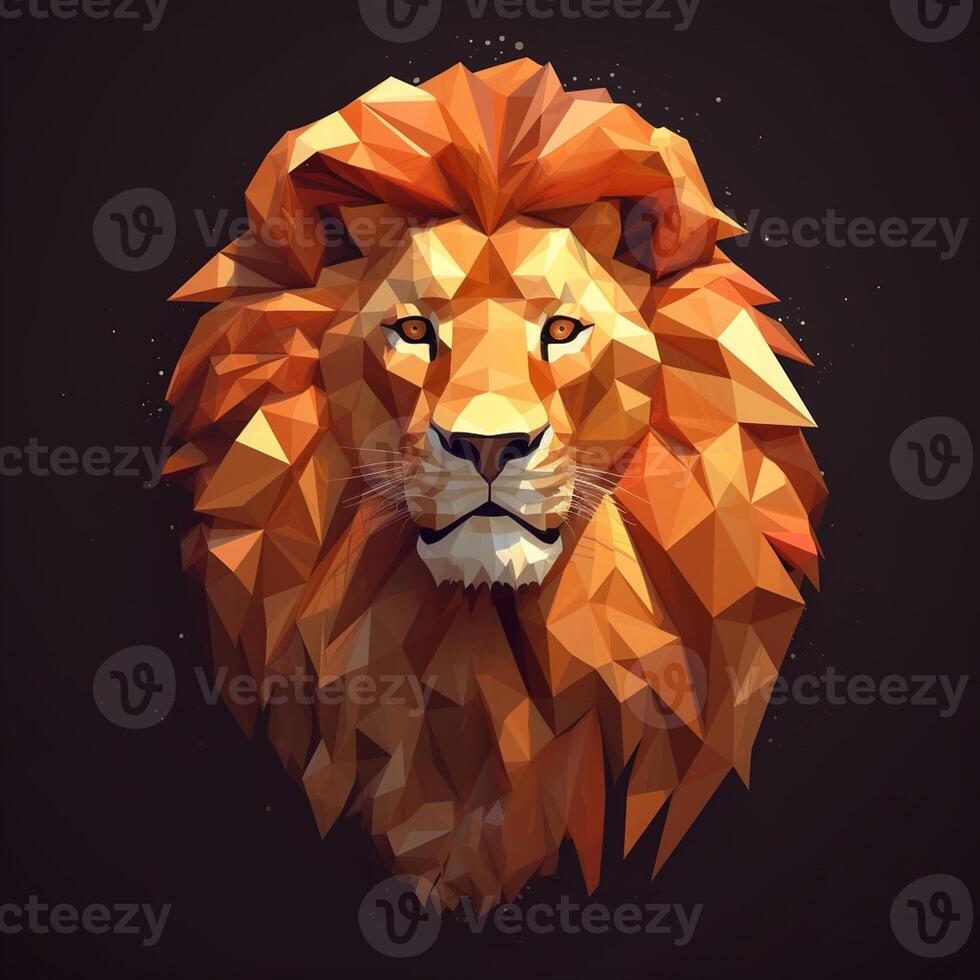 ai generativ låg poly porträtt av en lejon. polygonal låg poly illustration. foto