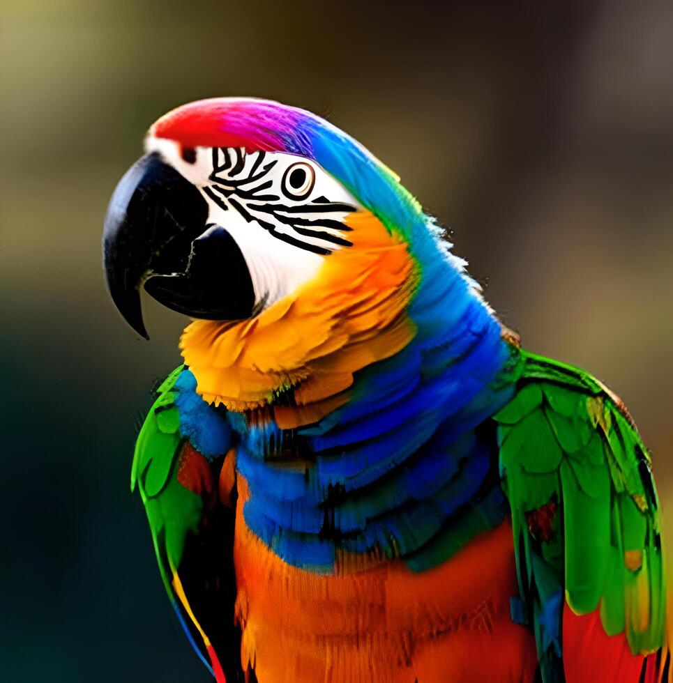 färgrik papegoja med en svart näbb och en vit fläck på de ansikte Foto ai genererad