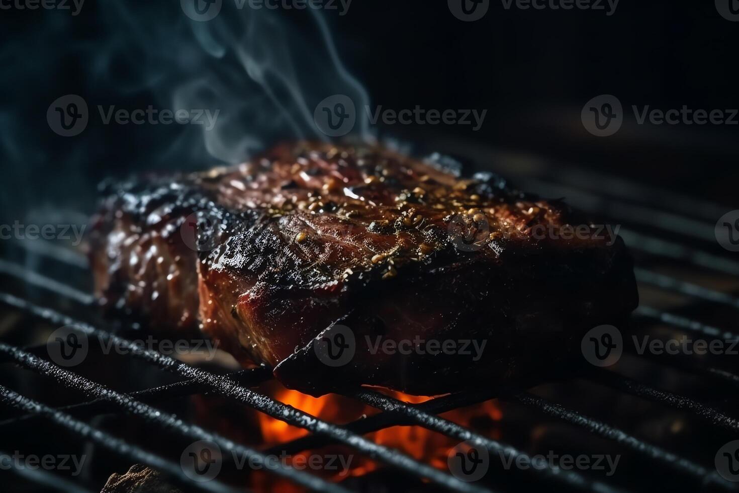 bbq grillad bringa kött på grill galler med brand närbild se teknologi. ai genererad foto