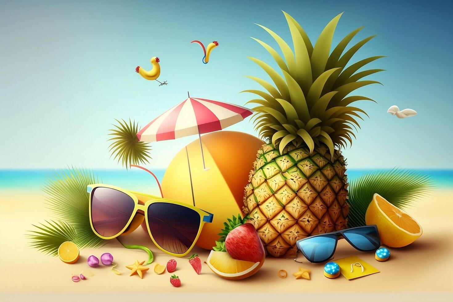 realistisk sommar festlig semester strand bakgrund, tropisk Semester element njut av utomhus- dag semester, generativ ai foto